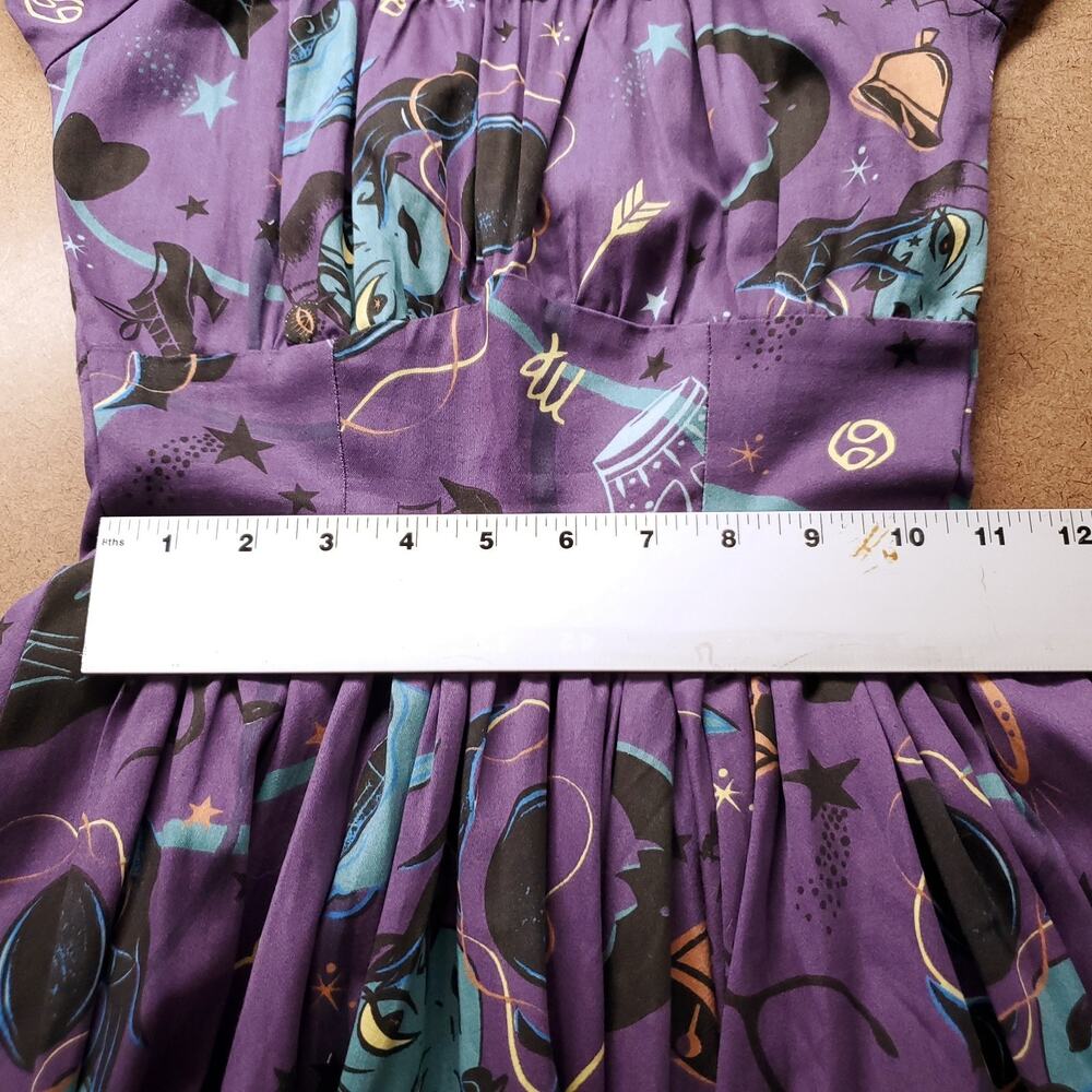Pinup Couture Fortune Teller Off-Shoulder Fit & Flare Dress XS Purple Pockets - Picture 3 of 8